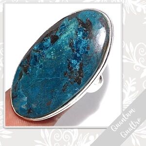 Quantum Quattro Large Eclectic Silver Artisan Ring, Size 8 (Deep Aqua Blue)